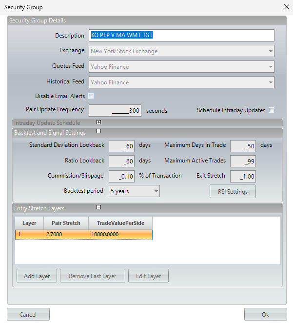 pairs trading backtest settings 2.7 sigma entry